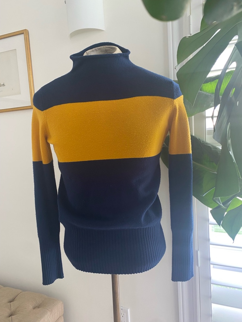 French Connection Navy and Mustard Colorblock Turtleneck Sweater